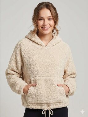 American Eagle sweatshirt M Outfitters cream sherpa fleece pullover hoodie teddy